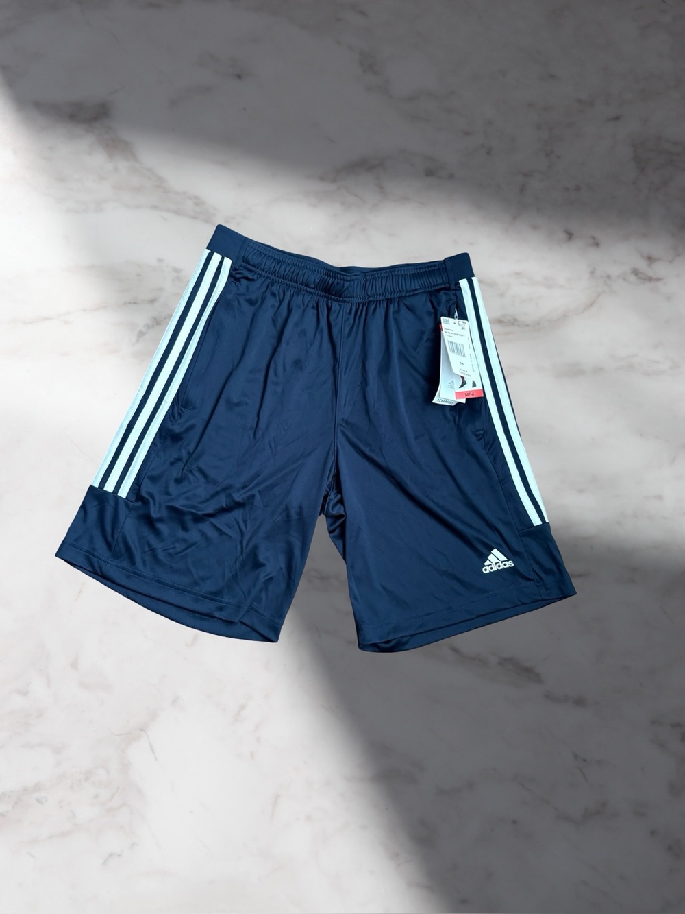 Adidas Men’s Navy Training Shorts with White 3-Stripes Size Medium